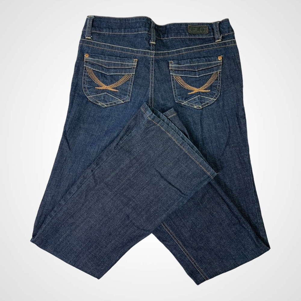 GLO Jeans Womens 32x32 Flare Dark Wash Embroidered Stretch Y2K Boho Mid Rise